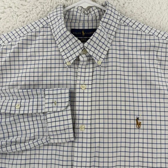Ralph Lauren Shirt Mens 2XL Check Slim Fit Stretch Oxford Button Down Pony Logo