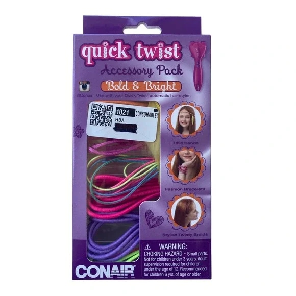 Conair Quick Twist Hair Accessory Pack Bold & Bright Twisty Braids Girls New