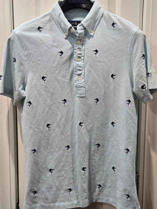Ralph Lauren Light Blue Polo with Navy Embroidered Motif