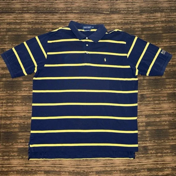 Vintage 90s Polo Golf Polo Shirt Size 2XL Striped Ralph Lauren Yellow Blue