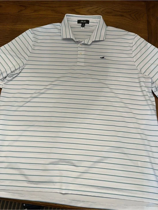 Ralph Lauren RLX White Polo with Light Blue and Green Stripes, size XXL