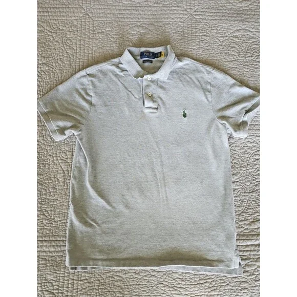 Polo Ralph Lauren Custom Slim Fit Short Sleeve Shirt Size L Gray Green Pony