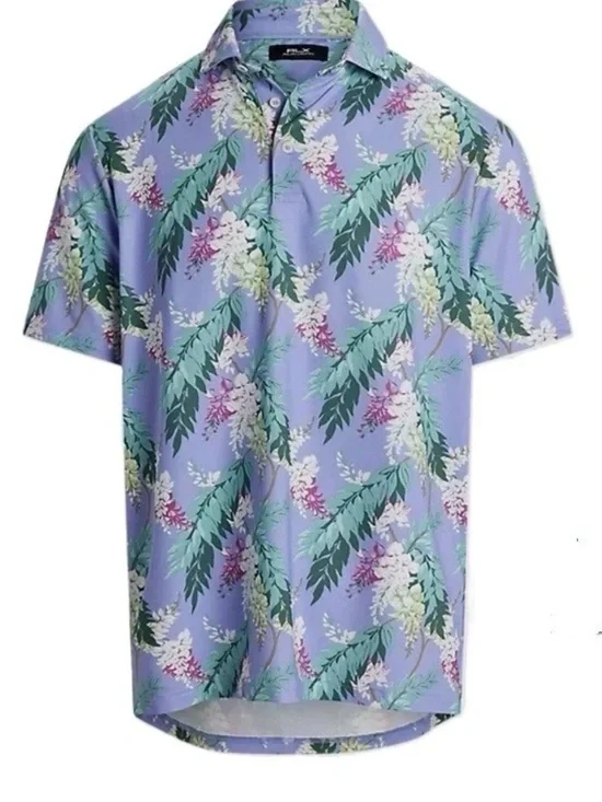 NWT RLX Ralph Lauren Lavender Floral Print Polo Golf Concept Performer Size M.