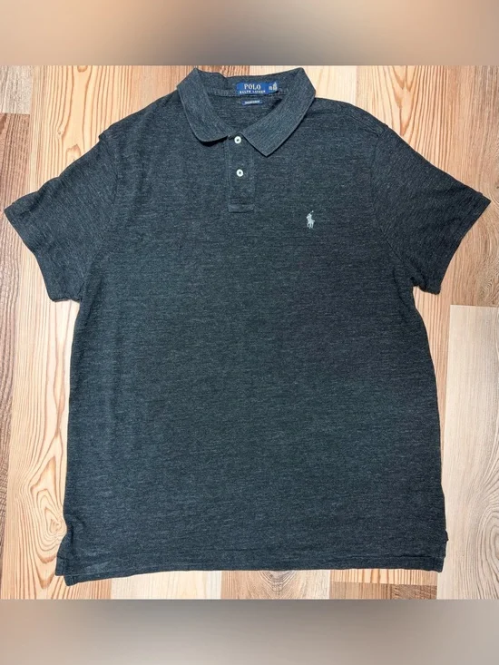 Ralph Lauren Men Custom Slim Fit Pique Polo Shirt Charcoal Black Heather XL