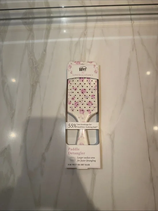 LoveShackFancy Floral Paddle Detangler Brush - White and Pink