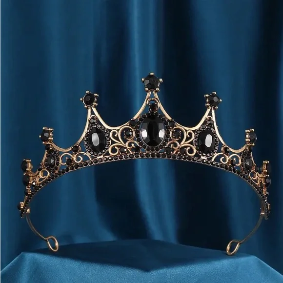 Handmade Black Crystal Beads Bridal Tiaras Crown Rhinestone Diadem Pageant