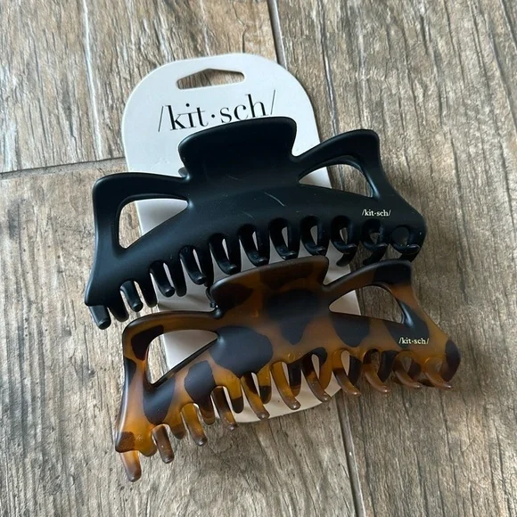 Kitsch Jumbo Classic hair claw clips black & tort 2pc NWT