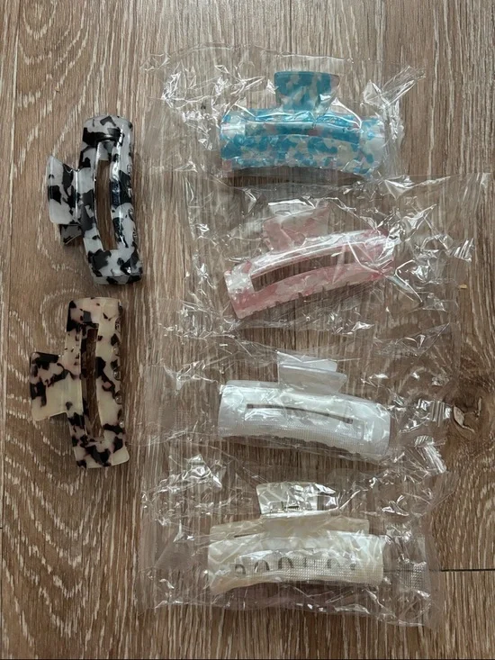 6 piece set of small claw clips, multicolor pearl, 3.25” long