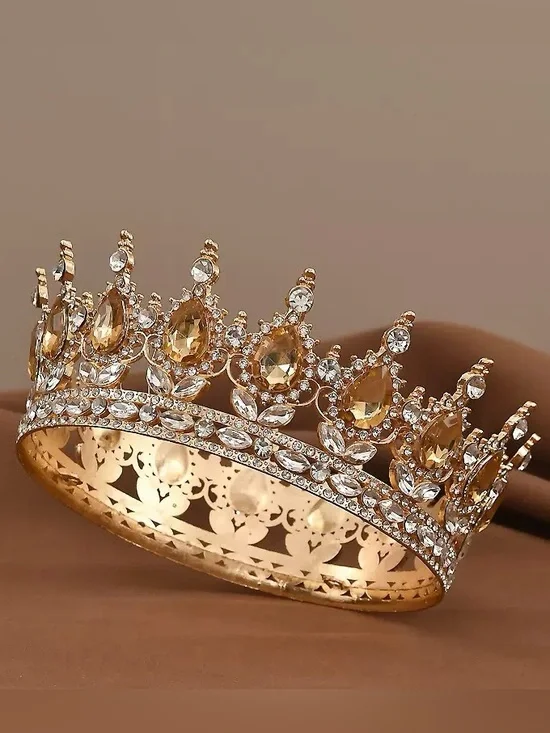 Gold Crystal Teardrop Tiara Crown - Elegant Women’s Accessory