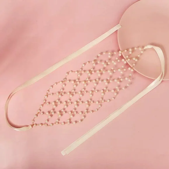Pearl Beaded Waist Chain Belt - Cream