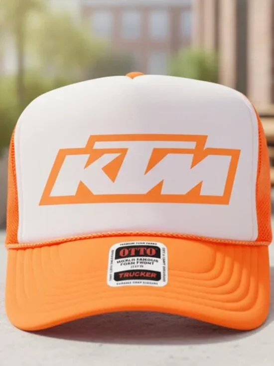 KTM Racing Dirt Bike Motocross Printed Orange White Foam Rope Trucker Hat MX Y2K