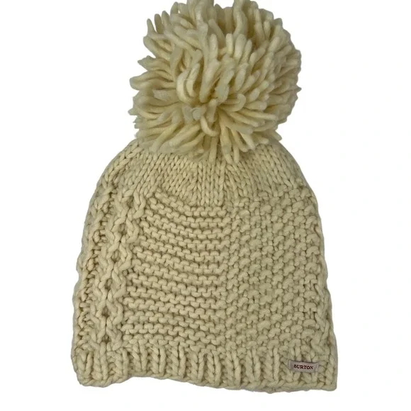 Burton Katie‎ Joe Beanie Cream Chunky Cable Knit Pom Pom Winter Hat Classic