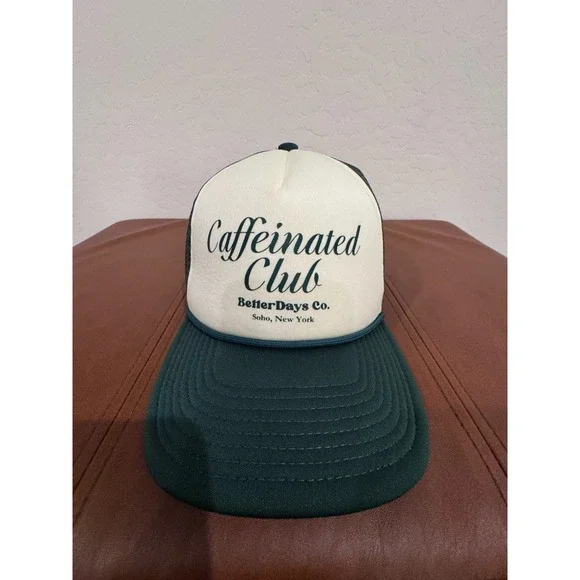Caffeinated Club Trucker Hat BetterDays Co Mesh Snapback Cap Soho New York Green
