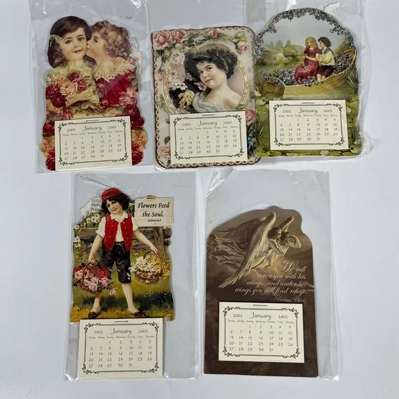 Vtg 2002 Gallery Graphics Mini Calendars Victorian Style Magnetic Lot of‎ 5 NEW