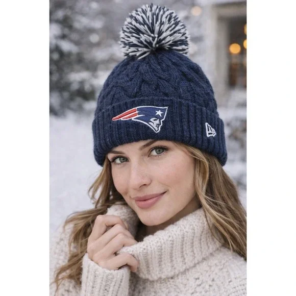New‎ Era Patriots Beanie Navy Pom Pom Womens NFL Knit Winter Hat