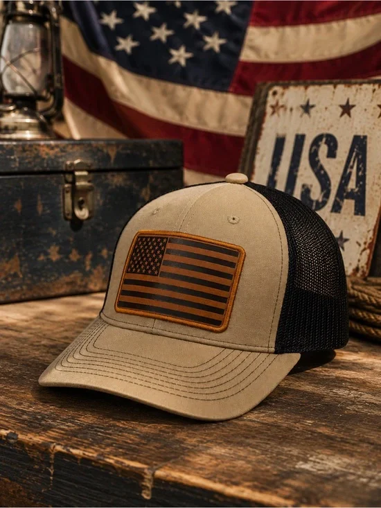 American Flag Leather Patch Trucker Hat – Breathable Mesh Back Cap
