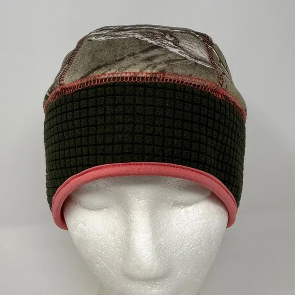 Huntworth Womens Camo Beanie Waffle Fleece Lined Ponytail Hat Pink OSFM