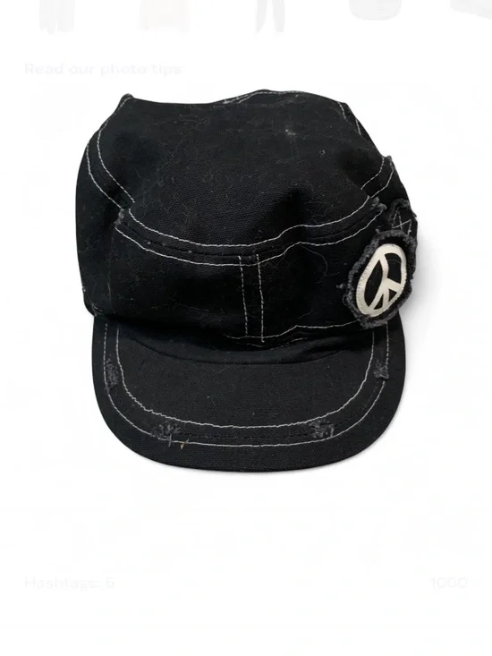 Y2K Black Peace Sign Emo Cadet Cap