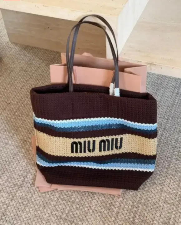 Miu Miu Brown Crochet Stripe Tote Bag