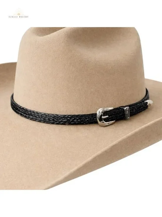 Horsehair Hat Band for Cowboy Hats, Adjustable Braided Ends, Western Style,