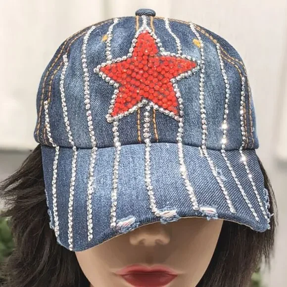 Shining Crystal and Star Cap with Adjustable Strap