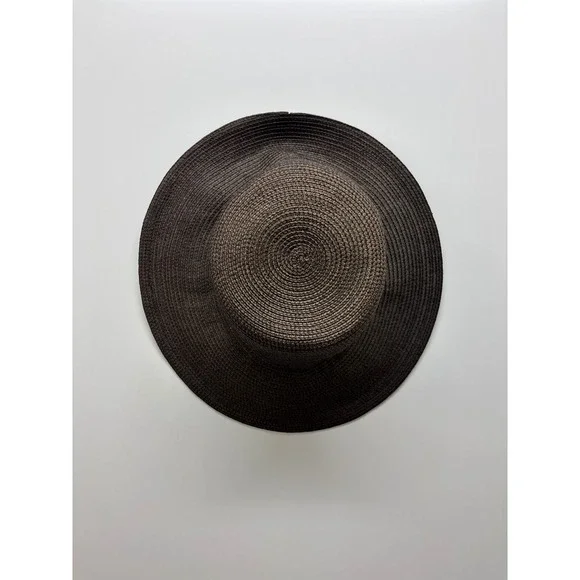 Talbots Womens Wide Brim Sun Hat Dark Brown Woven Paper Blend Summer Beach