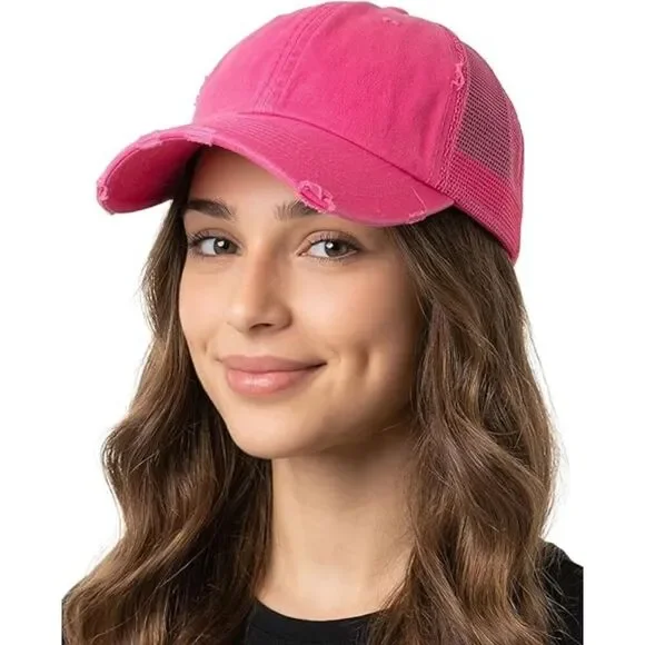 Women's Hot Pink Mesh Back Adjustable Size Classic Comfortable Baseball Cap