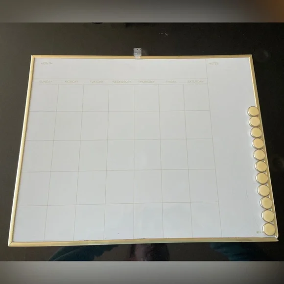 Magnetic Dry Erase Monthly Calendar Board - Gold Frame