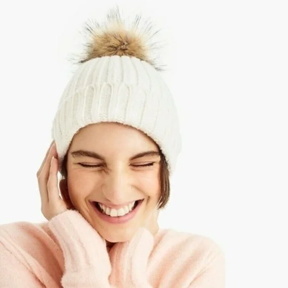 J.Crew Ribbed Beanie Hat with Pom-Pom