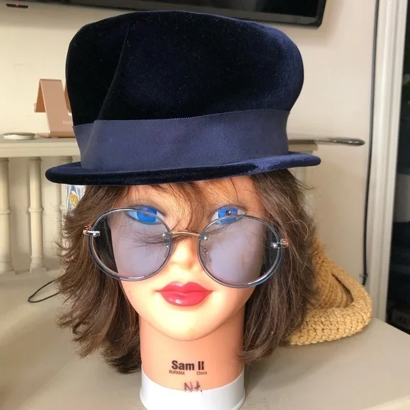 Franklin Simone Vintage Blue Velvet Brim Hat,