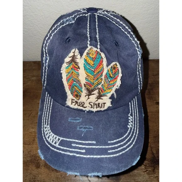 KBETHOS Vintage Free Spirit Feather Distressed Navy Blue Baseball Cap Hat