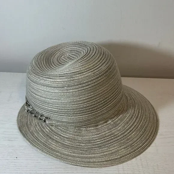 August Hat Company Metallic Silver Gray Straw Sun Hat