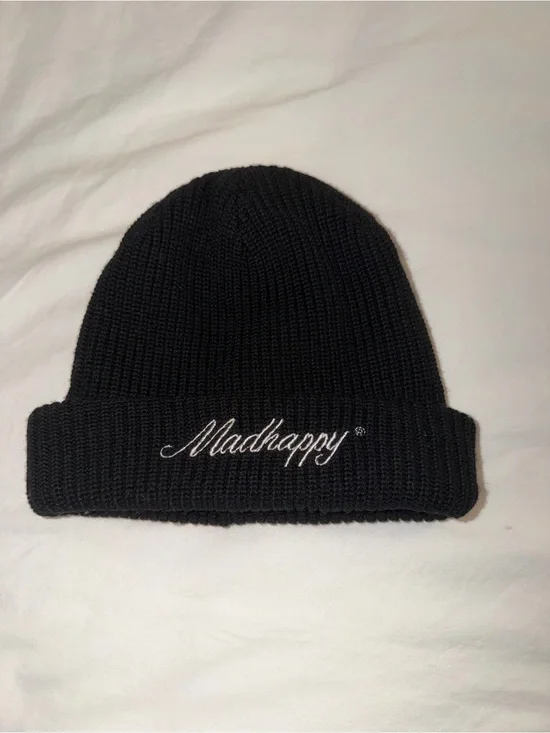 Madhappy Black Cuffed Knit Beanie with Script Logo