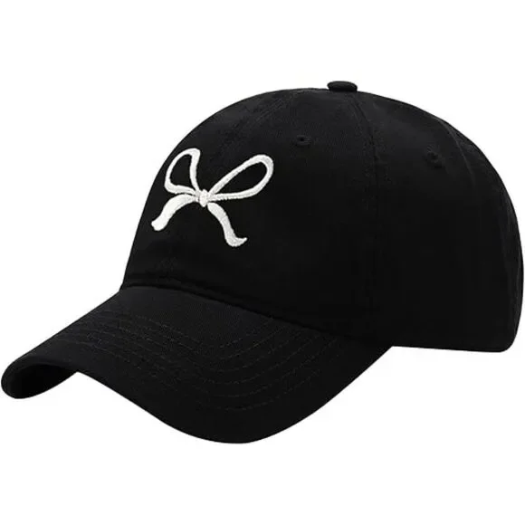 Unisex Black Embroidered Bow Tie 100% Cotton Adjustable Fit Classic Baseball Cap