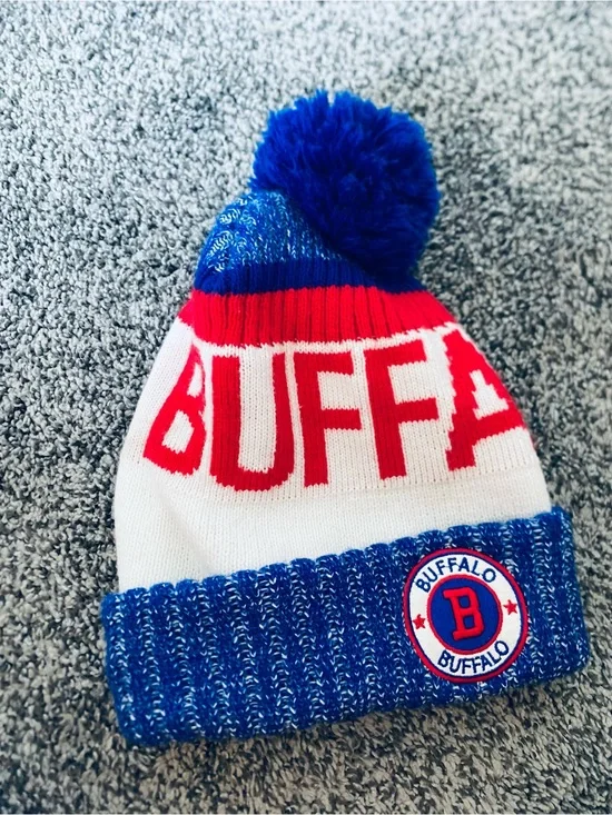 Buffalo Pom Beanie Hat in Blue, Red & White One Size Winter NFL GoBills Football