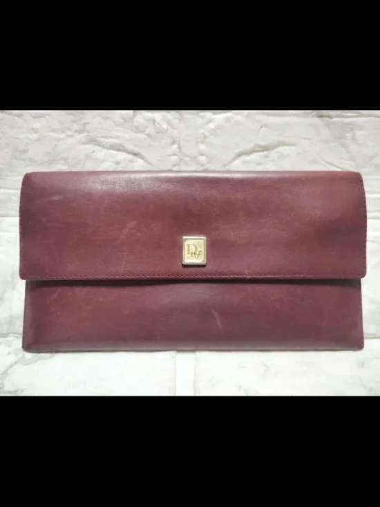 Dior Burgundy Leather Envelope wallet with Gold Logo Plaque