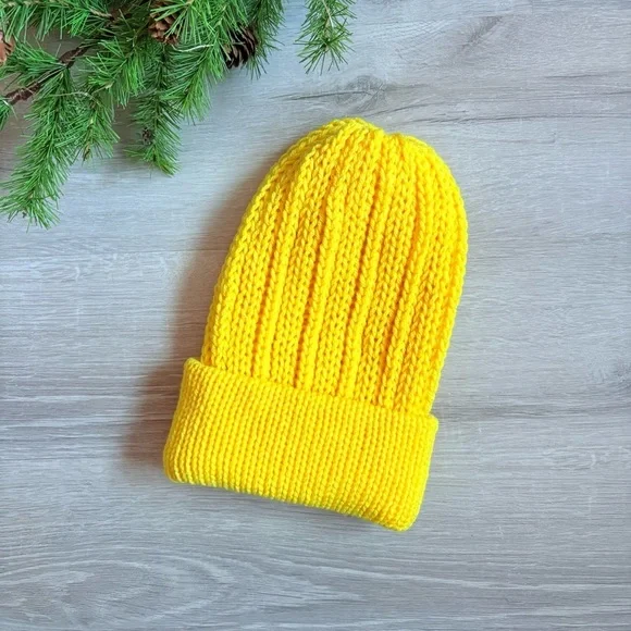 Handmade Neon Yellow Knit Winter Beanie Hat
