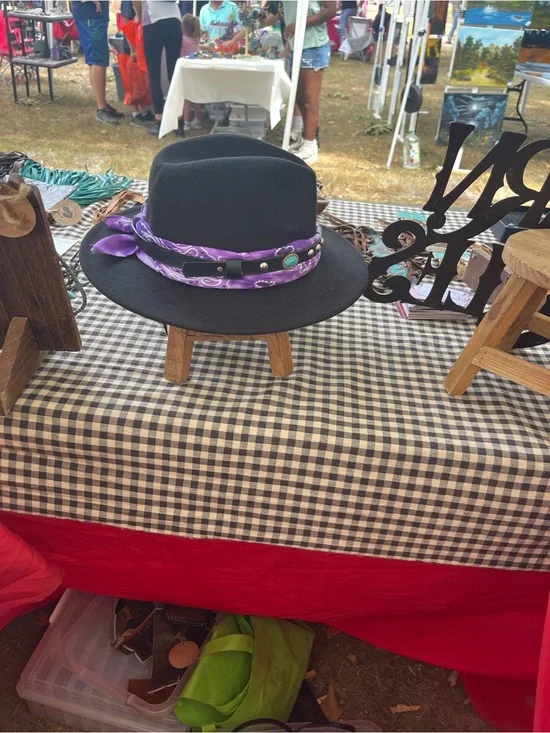 Black Felt Fedora Hat with Purple Scarf Band - Women's Accessory