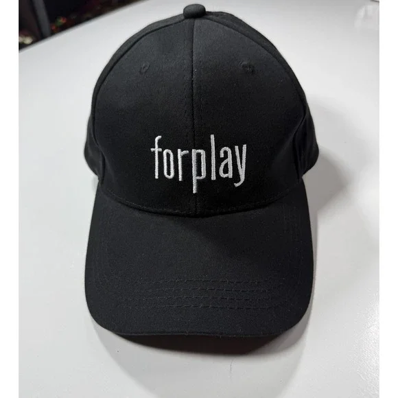 Forplay Black Dad Cap White Embroidered Adjustable Strapback Baseball Hat