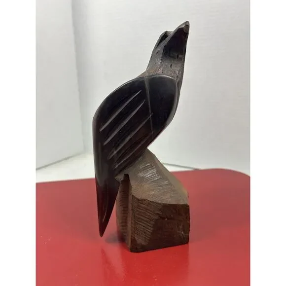 Vintage Hand Carved Ironwood Perched Eagle Hawk Bird of Prey Sculpture 8