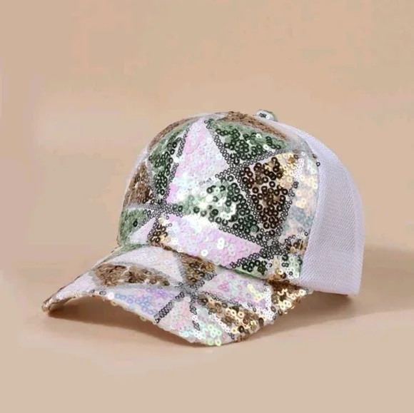 🤍🔹️WHITE  Glitter🔹️ mesh trucker baseball cap ✨️🤎