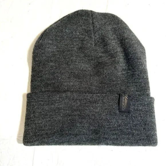 Copper Fit Knit Beanie Hat Men Women's Gray Thick Chunky Knit Winter Warm