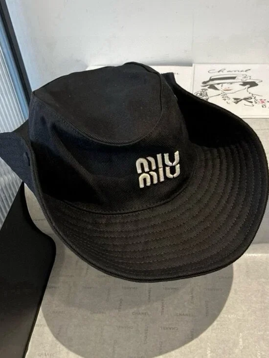 Miu Miu Logo Wide Brim Fisherman Bucket Hat