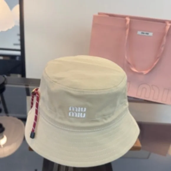 ☁️ Miu Miu ❀ Beige Bucket Hat ✧ Signature Logo
