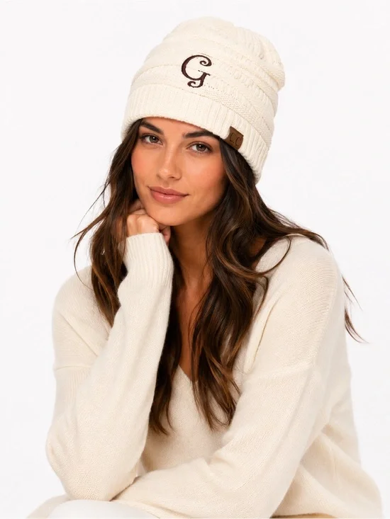 NWT C.C G‎ Monogram in Brown Cream Knit Beanie