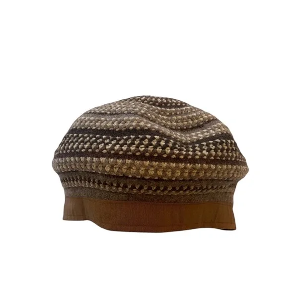 Adora Womens Wool Blend Beret‎ Hat Brown Tan Textured Knit Adjustable One Size