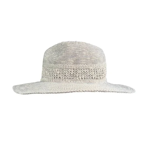 Vince Camuto Grey Knit Fedora Hat Silver Logo Crest One Size