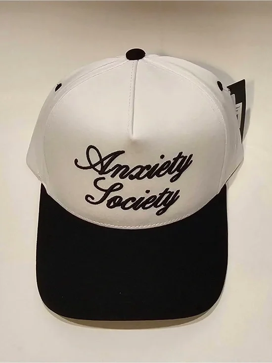 Anxiety Society White and Black Baseball Cap by