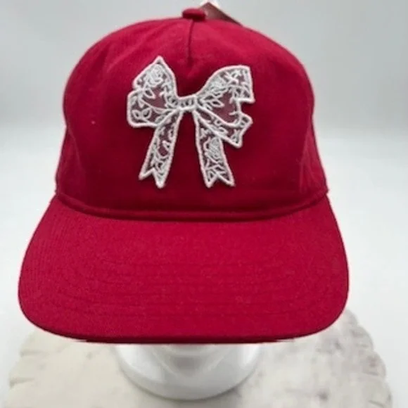 Wild Fable Red Cotton Snapback‎ Baseball Cap with White Lace Bow Applique OSFM