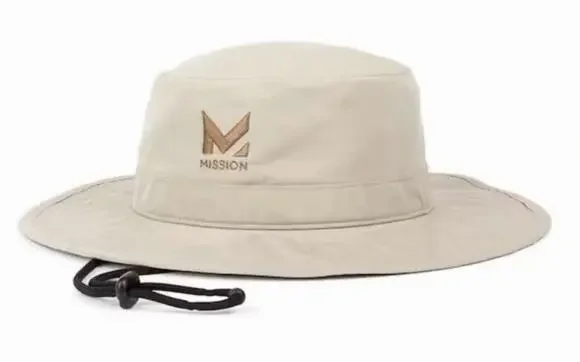 NWT Mission Khaki Cooling UPF 50 Wide Brim Boonie Drawstring Unisex Bucket Hat